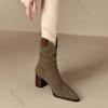 Fashion Autumn New Pleated Stacked Ankle Boots Pointed Toe Thick High Heels Suede V-Mouth Fashion Women's Shoe Solid Chelsea Short Botas