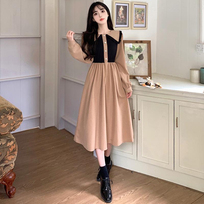 Korean Style Contrast Color Dress: Versatile, Fashionable, Comfortable Long Skirt for Spring & Autumn 2025