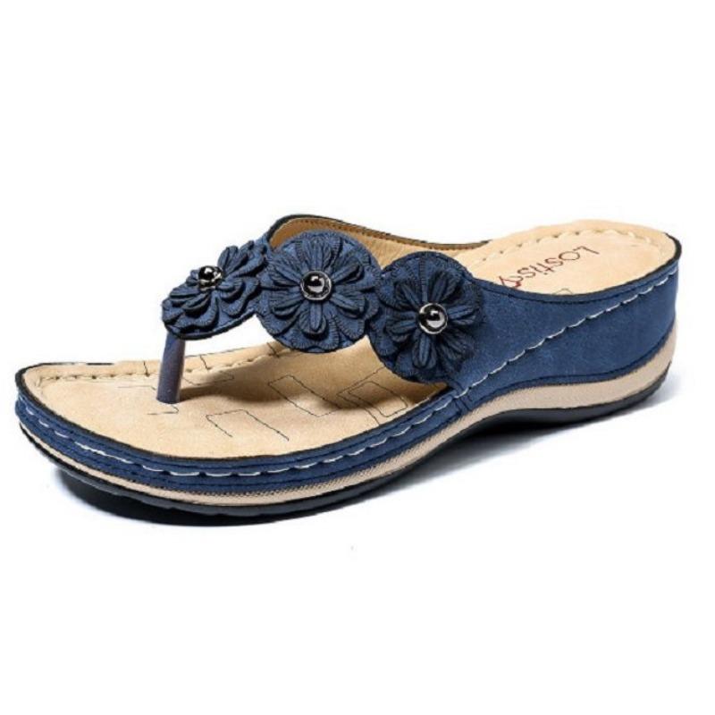 Flower Toe Sandals Women's Fashion Flat Bottom Slope Heel Herringbone Cool Slippers Women