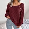 Women's Fashion Casual Solid Color Square Neck Button Cable Knit Pullover Sweater