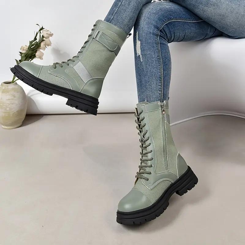 Fashion Aphixta Retro Lace Up Women Boots Side Zip Modern Boots Women Boots Blue 4CM Square Heel Lady Footwear Shoes Botas Mujer Botines