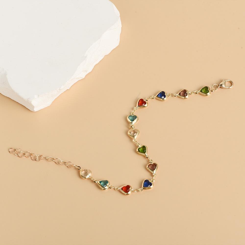 1Pc Exquisite Colorful Heart Bracelet for Women Charm Metal Chain Bracelets Party Birthday Jewelry Gift