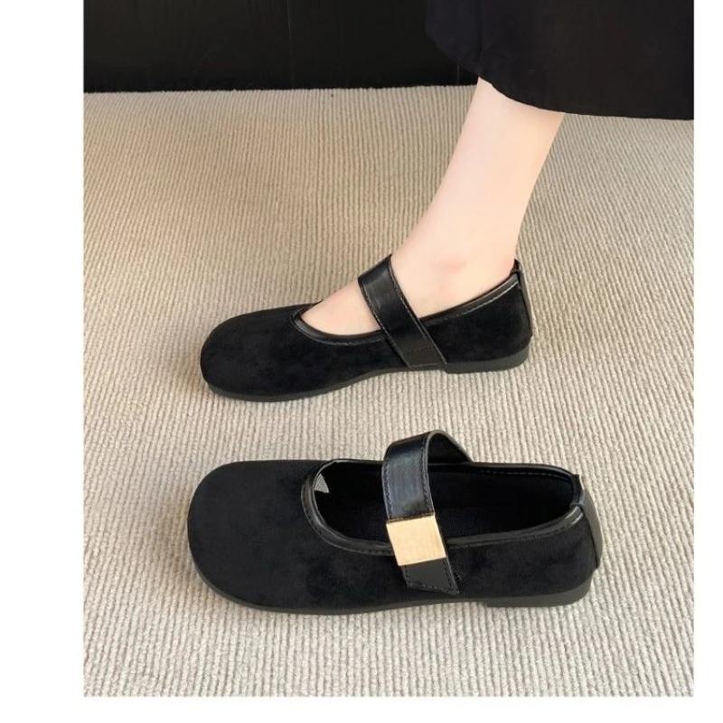 Women's Felt  Shoes Square Toe Ballet Flats for Female New Fashion Buckle Strap Ladies Shoes Spring Autumn