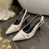 Pointed Back Empty Stiletto Sandals New One-word Buckle Fashion Versatile Patent Leather High-heeled Sandals Women