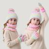 3Pcs/Set Kids Hat Scarf Gloves Set Rainbow Color Twist Texture Hat Thickened Plush Lining Neck Gaiter Knitted Gloves Set