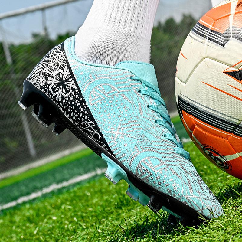 35-45 Men's Low-top Football Shoes Outdoor Long-nailed Blue &White Porcelain Sports Football Boots Large Size Youth Sports Children's Football Boot