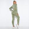 Women  Seamless Washed Peach Hip Lifting Sports Running Fitness O Neck Long Sleeve Pant Suits