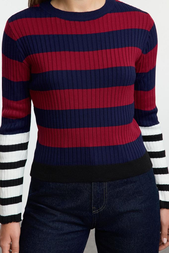 Women's Elegance Style Sweater Black Ribbed Color Block Knitwear Sweater