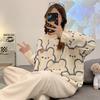 Autumn Coral Fleece Sleepwear for Women Home Suit Set Warm Round Neck Long Sleeve Two Piece Outfit Set Women Plush Home Clothes for Women