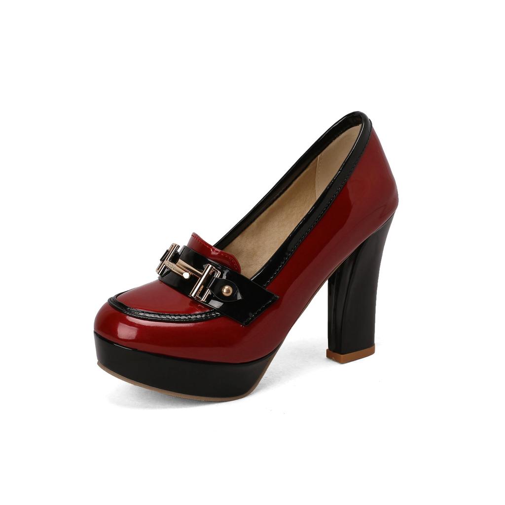 Q/Women's High Heel Single Shoes Fashion Waterproof Platform Thick Heel Large Size Colored Low Top Shoes