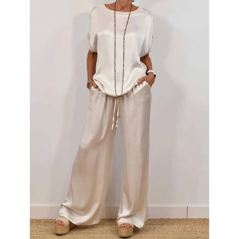 JKASHDK Women's Fashion Casual Summer Spring Solid Color Print Short Sleeve O-Neck Trousers Pants Suits