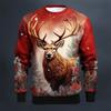 Christmas Elk Print Sweatshirts For Men Fall Long Sleeve Pullover Casual O-neck Men's Tops Oversized Hoodie Tees X'mas Clothing