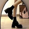 Black Platform Small Leather Shoes Women's Autumn Height Increase Thick Heel Mary Jane Shoes Muffin Round Head High Heel One Pedal Loafers