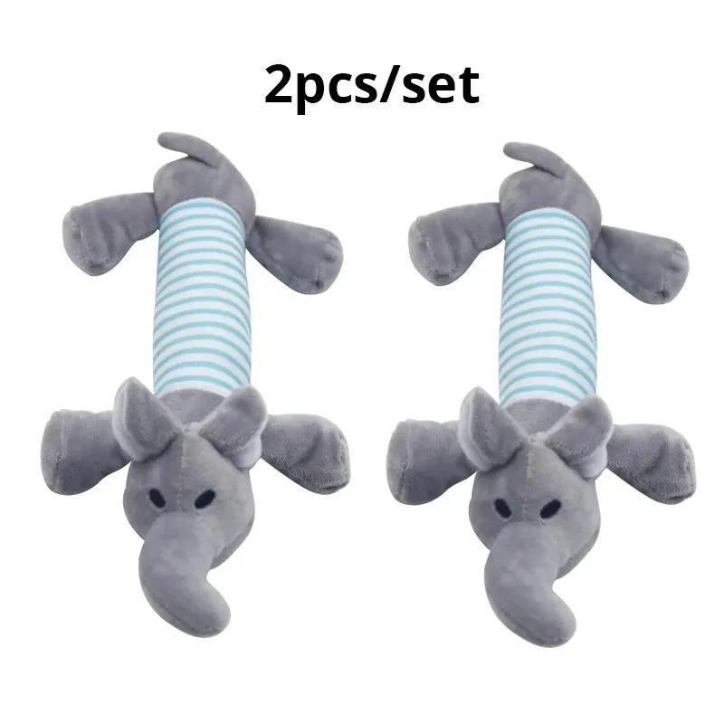 2 Pack Molar Dog Toy Plush Supplies Fit For All Puppy Pet Squeak Chew Toy Funny Durable Chew Elephant Duck Pig Toy Pets Supplies