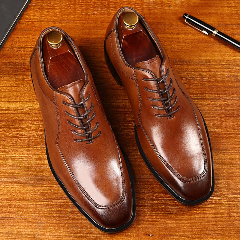 Leather Shoes Men's Business Attire Pointed Toe Versatile Lace Up Office Fashion Retro Shoes for Men Black Italian Shoes Men