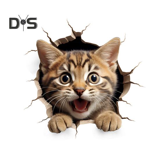 Through-wall Cat Toilet Sticker Waterproof Removable Self-adhesive PVC Living Room Bathroom Wall Art 3D Effect Simulation Kitten Toilet Seat Lid