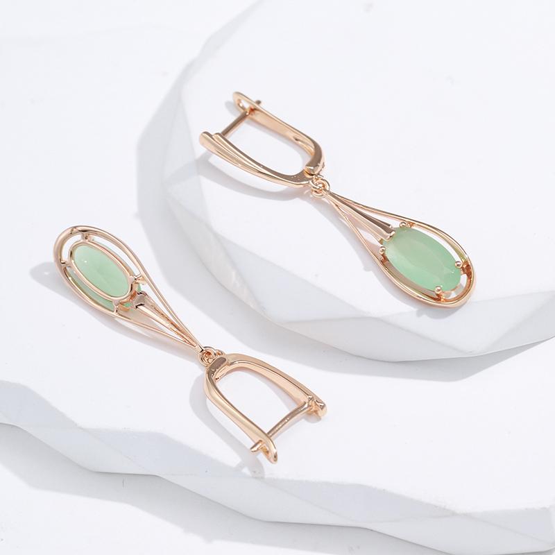 Kinel Lake Green Zircon Long Dangle Earrings For Women Water Drop Stone Earrings