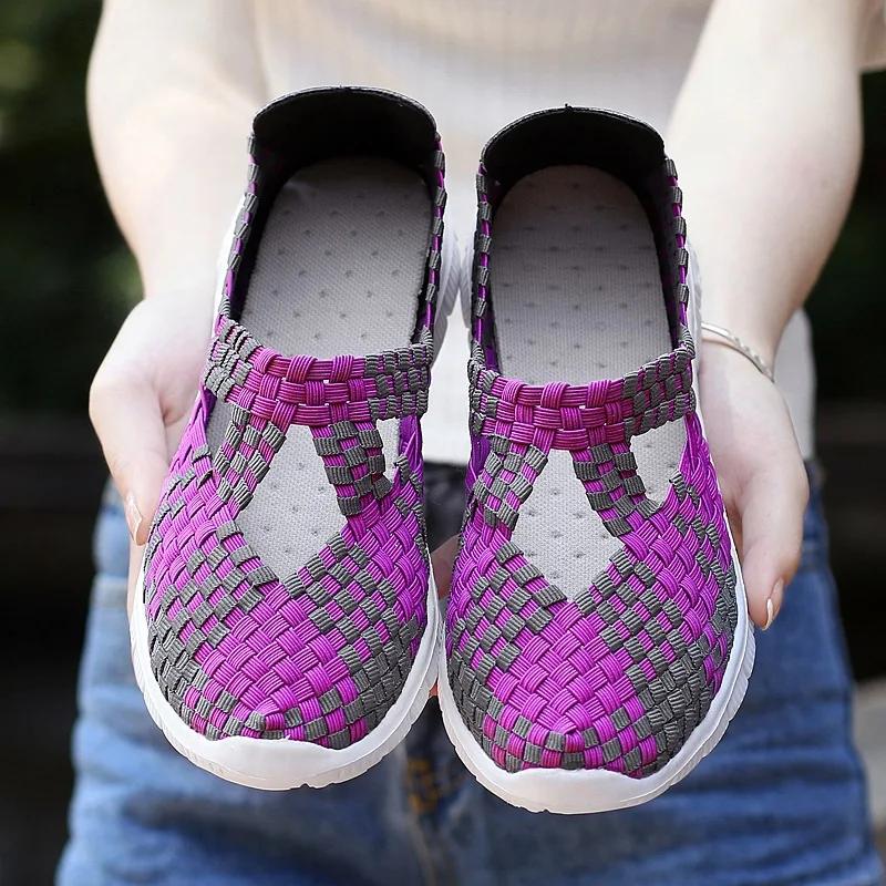 Fashion Women Flat Shoes Elastic Band Weave Shoe Woman Comfort Flat Shoes Girls Casual Sneaker Loafers Zapatos De Mujer