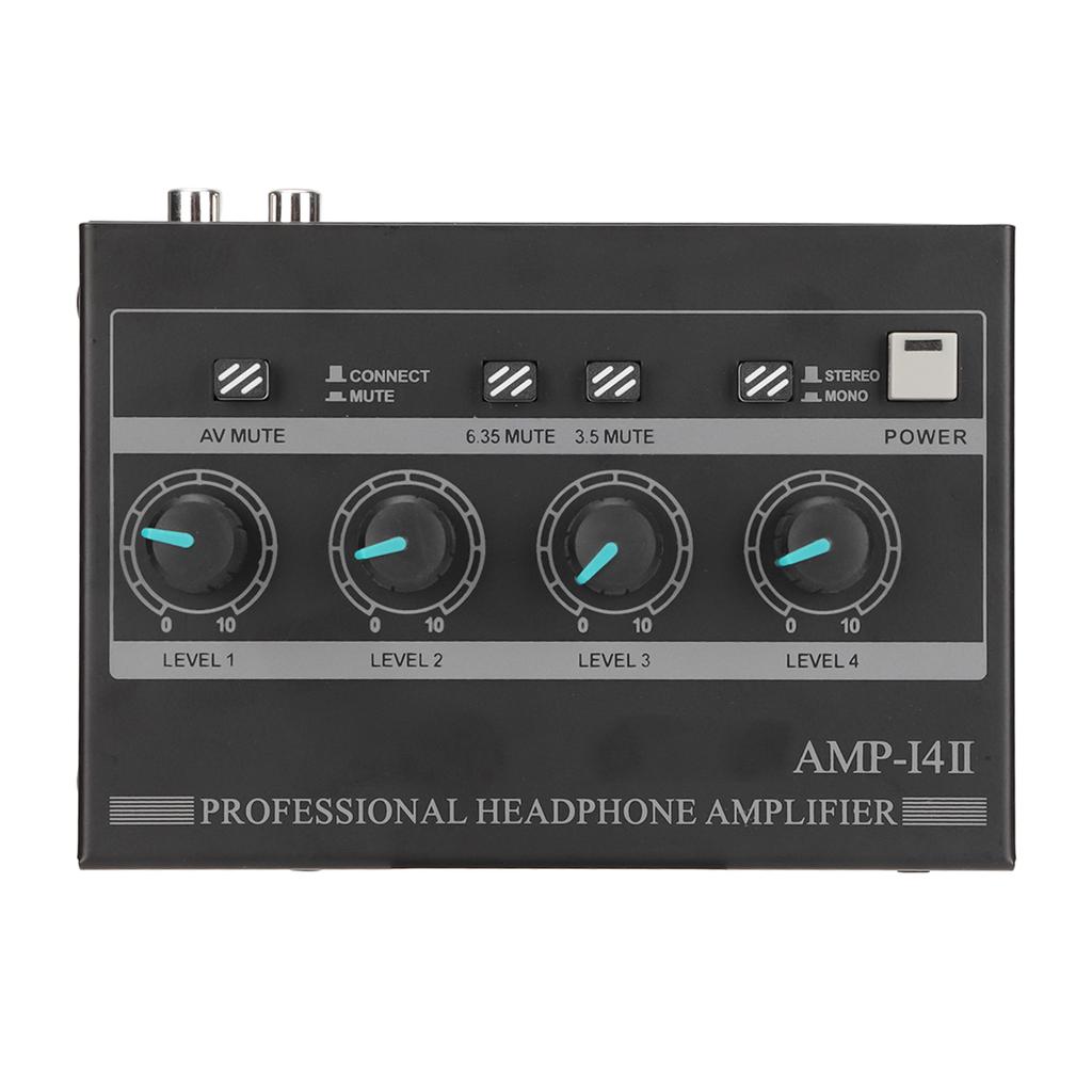 AMP?14II 4 Channel Headphone Amplifier Compact 4 Way Stereo Headphone Amplifier with 12V 2A Adaptor