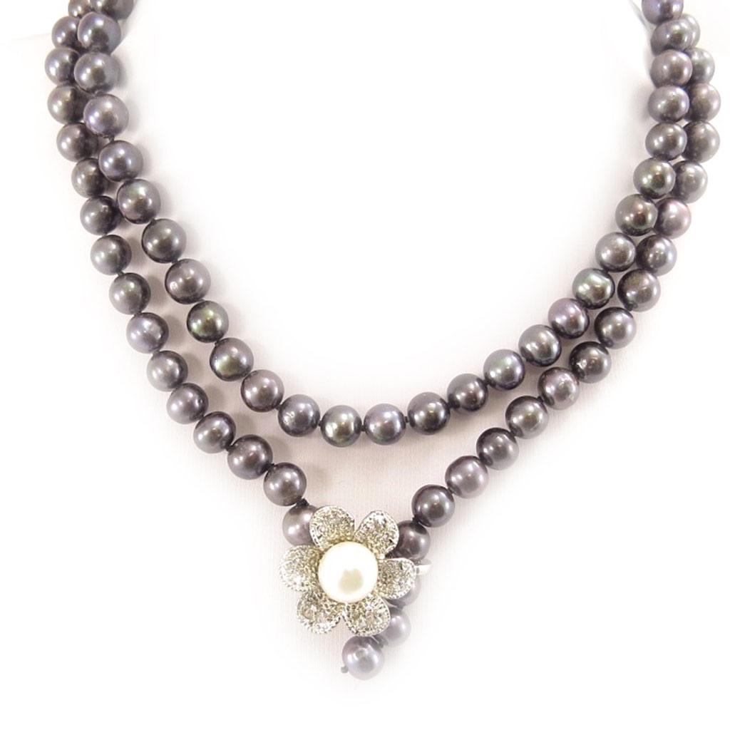 Les Trésors De Lily [C9148] - Gray 'Biwa Sensuel' Necklace