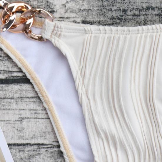 2 Pcs/Set Women Swimsuit Set Three-point Lace-up Halter Neck Bathing Suit Padded