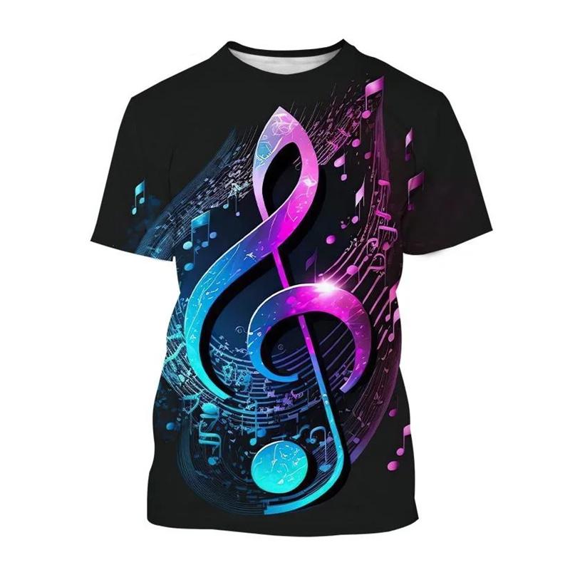 Music Note Graphics T Shirt Fashion Casual Short Sleeve O Neck 3D Printed Summer T-shirt Street Hip Hop Oversized Mens Clothing