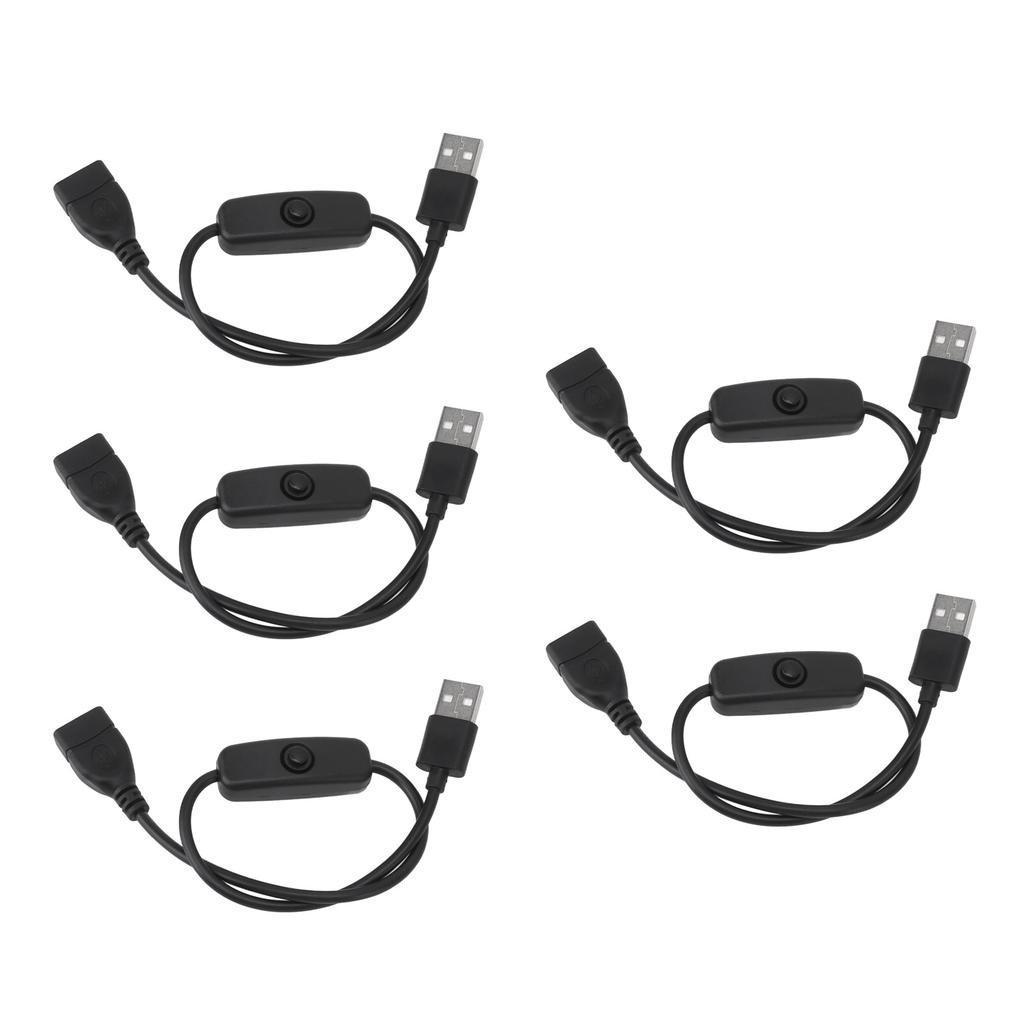 5PCS ON Off Switch Male To Female Cable 2 Pin PVC USB Extension Cable with B Utton for Driving Recorder LED Lights Black