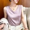 Women's Spring and Summer Solid Color V-neck Loose Casual Camisole Undershirt Sleeveless Satin Bottoming Tops
