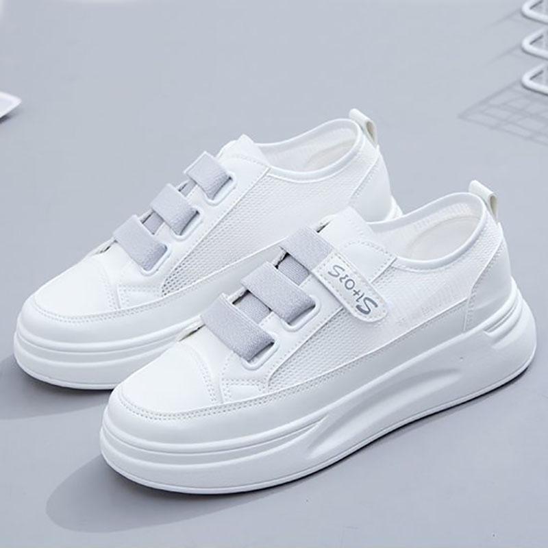 Mesh Leather Small White Shoes Women Thin Summer Hook&loop Street Fashion Shoes Women Thick-soled Sneakers