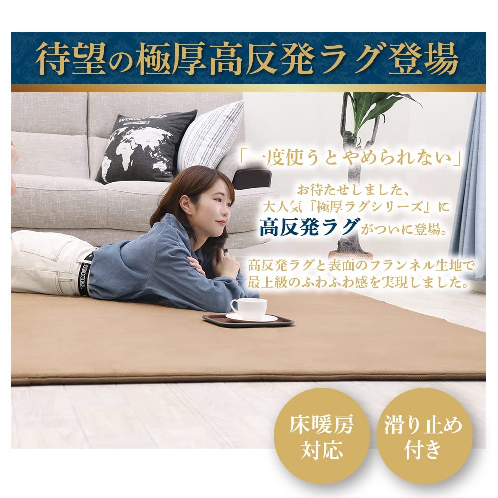 Freely Rug Carpet High Resilience Extra Thick 200 X Antibacterial and Thick Rug All Microfiber Size Rug, 25mm, 250cm, Anti-mite Treatment, Mat,