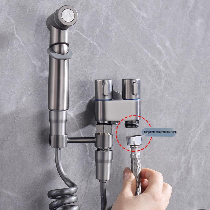 Dual Control Copper Angle Valve Set with Adjustable Pressure Spray Gun for Household Cleaning.