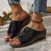 Women's Snakeskin Pattern Sandals Platform Slip On Soft Sole Casual Seaside Slides Low Wedge Vacation Slides