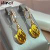 Kinel Yellow Shiny Zircon Drop Earrings For Women