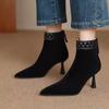 High Heels Women Ankle Boots Pointed Toe Luxury Shoes for Woman Suede Sexy Pumps 2025 New Winter Short Botas Para Mujer