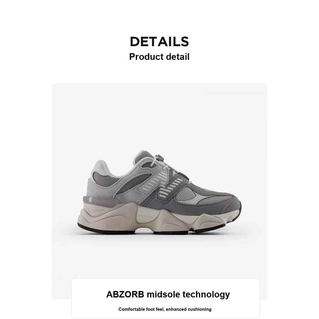 New New Balance NB 9060 Anti-Slip Wear-Resistant Low-Top Kids Lifestyle Shoes Gray Kids' PV9060EM