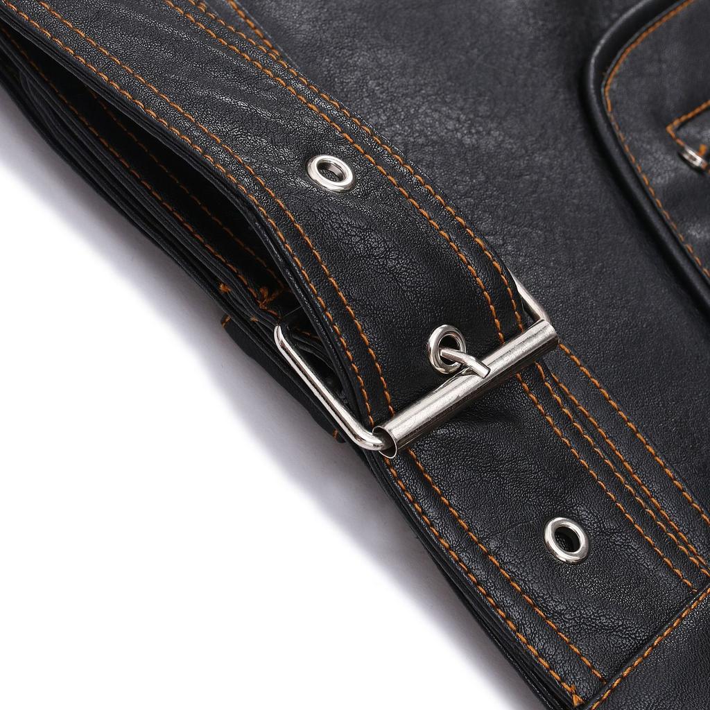 Men's Autumn and Winter Personalized Leather Jacket Slim Fit Multi Pocket Zipper Jacket