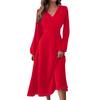 Women's Autumn And Winter Casual Fashion V-neck Long Sleeve Solid Color Long Dress