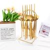 24Pcs Gold Knife Fork Spoon Cutlery Set Stainless Steel Flatware Mirror Dinnerware Set Luxury Storage Rack Western Tableware Set