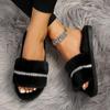 Fashion New Women Home Slippers Fashion Shiny Rhinestones Design Open Toe Indoor 2024 Winter Flat Non-slip Leisure Interior Female Shoes