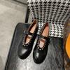 Metal Rivet Mary Jane Single Shoes Women Genuine Round Head Flat Bottom One Line with Retro Ballet Shoes