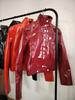 Burgundy Classic French Niche Shiny PU Leather Silhouette Lapel Jacket
