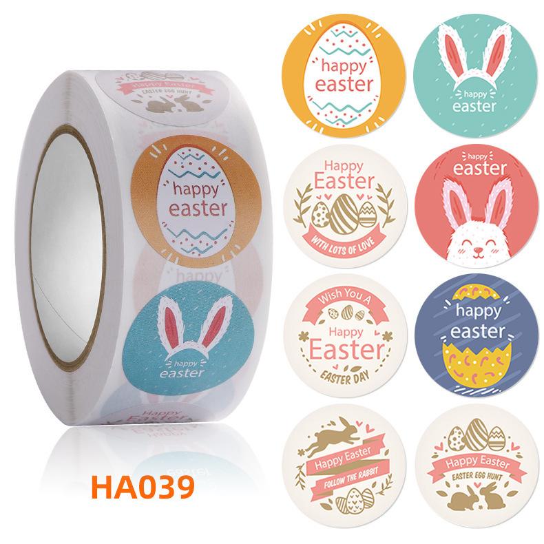 Easter Stickers Rabbit Egg Shaped Stickers 500 Round Copperplate Paper Roll Labels