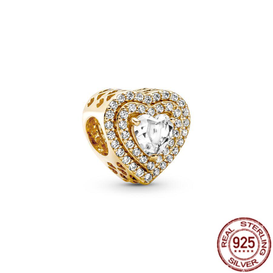 Sparkling Leveled Heart & Family Infinity Red Heart Charm 925 Sterling Silver Women Jewelry Beads Fit Original Fasion Bracelet