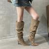 Spice Girls Pointed Thin Heel High Heel Pile Boots Femininity Medium Boots Skinny Western Cowboy Boots 2025 New Boots