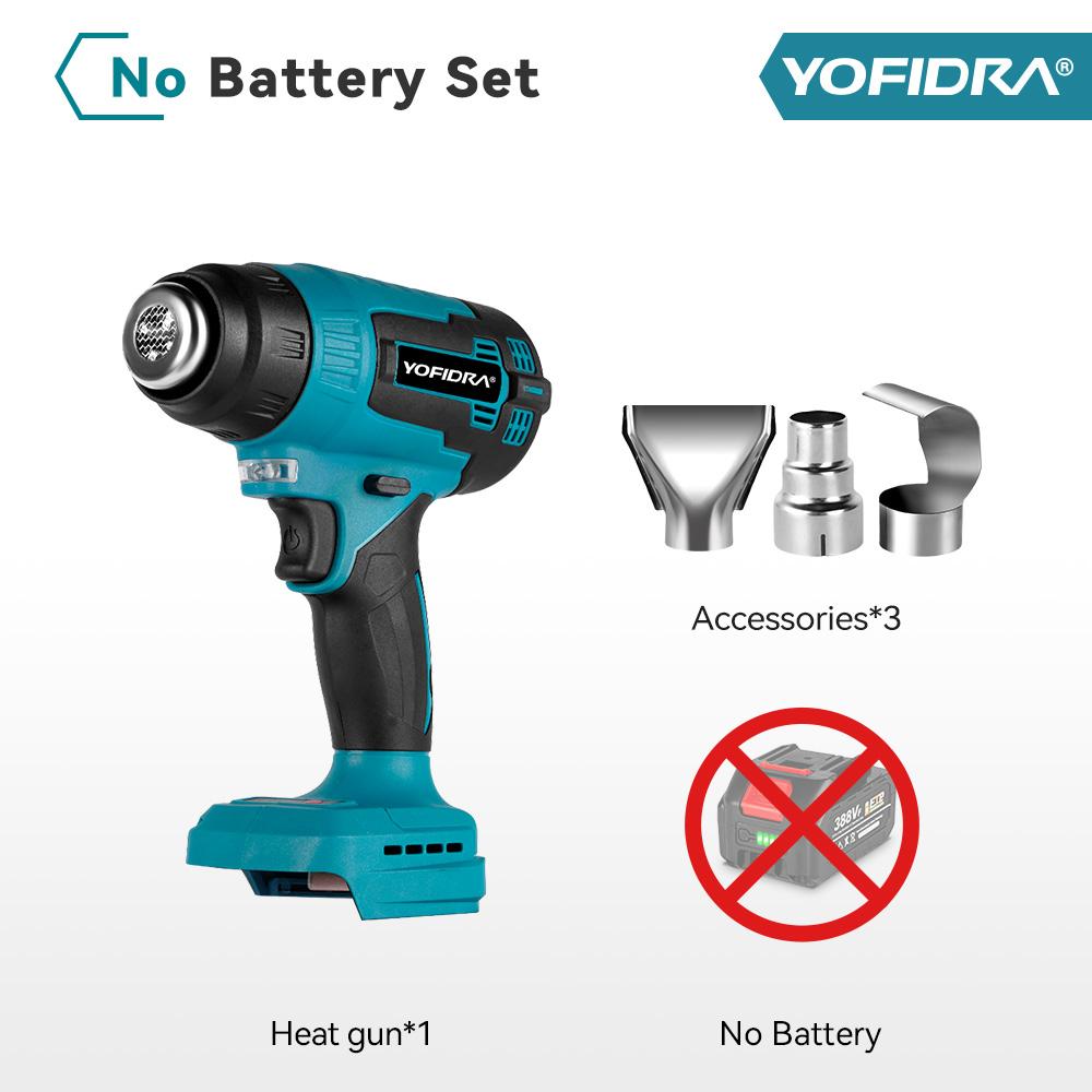 Yofidra 18V Electric Heat Gun Hot Air Gun Cordless Rechargeable Handheld Shrink Wrapping Power Tool with 3 Nozzles For Makita 18V Battery