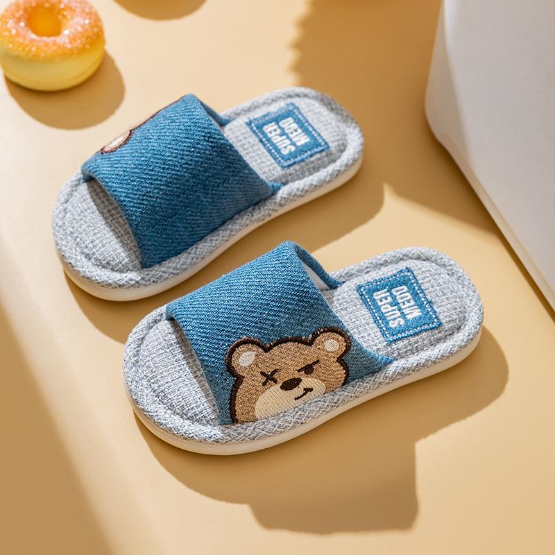 "Adorable Summer Bunny & Bear Kids' Indoor Linen Slippers for Boys and Girls"