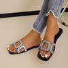 Summer Shoes for Women Rome Bling Rhinestones Women's Square Toe Slippers Outdoor Plus Size Sandals Women's Flat Slides Shoes