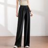 Slacks Women'S Loose Summer Pants Soft Ice Silk Ankle-Length Black Wide Leg Pants Grey Khaki Women High Waisted Trousers