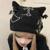 Punk Cat Ear Hat Cross Chain Wool Hat Autumn and Winter Warm Cat Ear Subby Hat