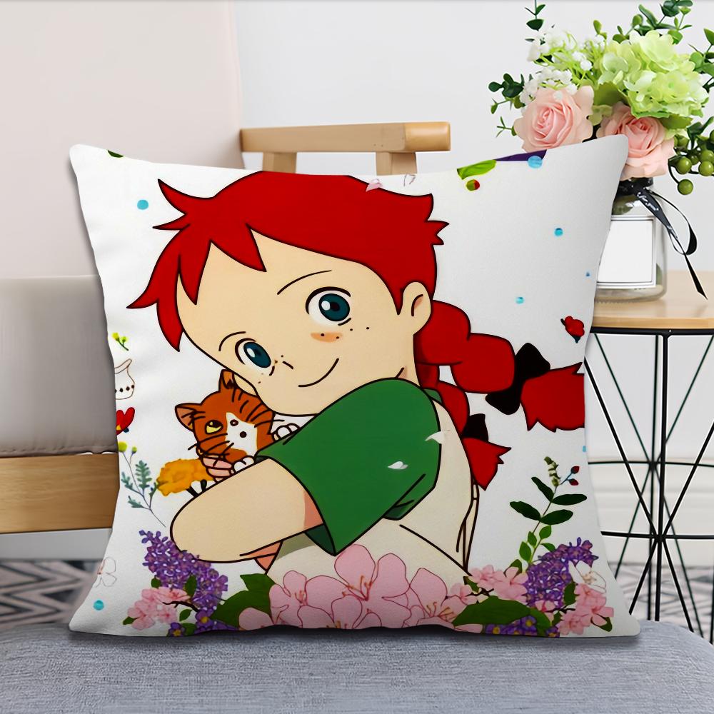 Cartoon Manga Anume a-Anne of Green Gables Soft Comfortable Pillow Case for Sofa Living Room Home Office Decor Protective Covers